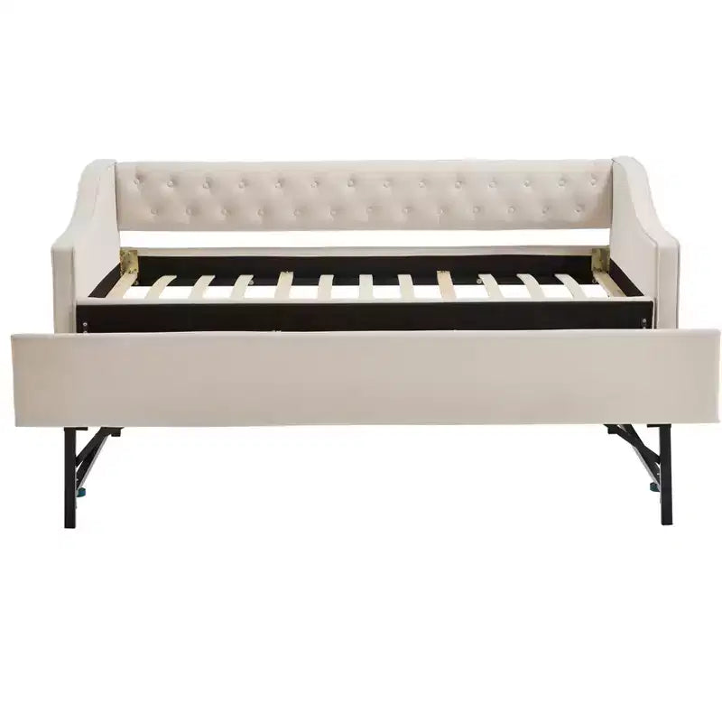 2026 Cama sofá Twin con cama nido, tapizada en terciopelo, puerto USB y bolsillos laterales - ModernLuxe