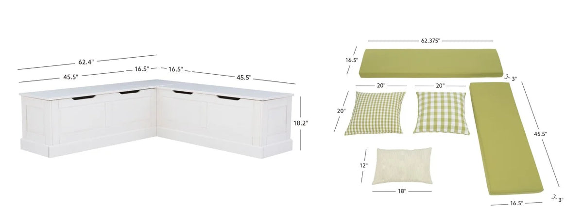 2026 NewLinon Romero Backless Corner Nook with Storage, 5-Piece Cushion Set, Natural/White/Beige