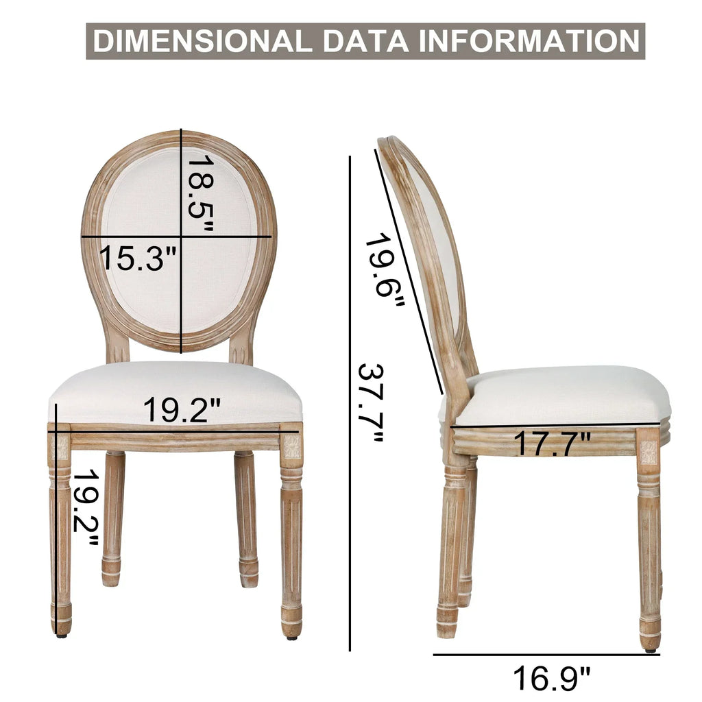 2026 NewFrench Dining Chairs Set of 2 Beige Natural Fabric Round Back with Solid Wood Legs and Frame for Bedroom Dining Room Kitchen
