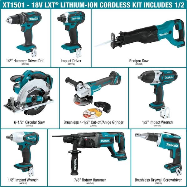 2026 New18V LXT Lithium-ion Cordless 15-Piece Combo Kit with (4) Batteries 3.0Ah, Charger and (2) Bags