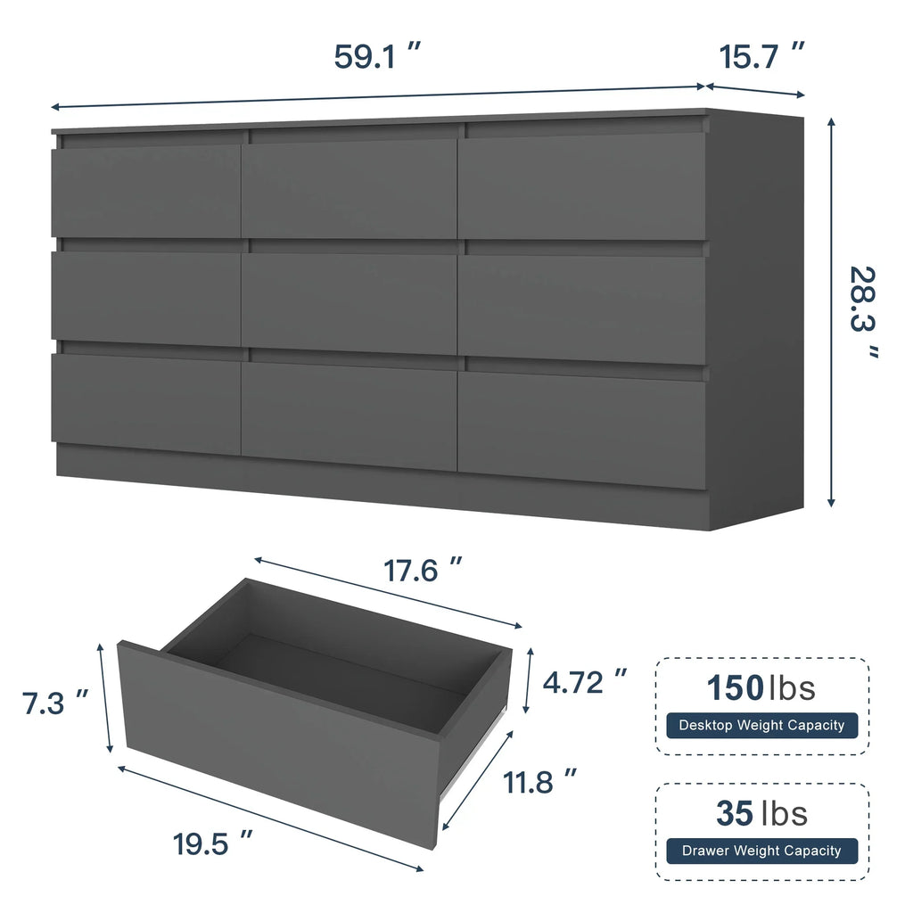 2026 NewKadyn Modern 6 Drawer Dresser Wood Cabinet,Dresser for Bedroom, Kitchen Storage Cabinet with Drawers, Chest of Drawers(Black)