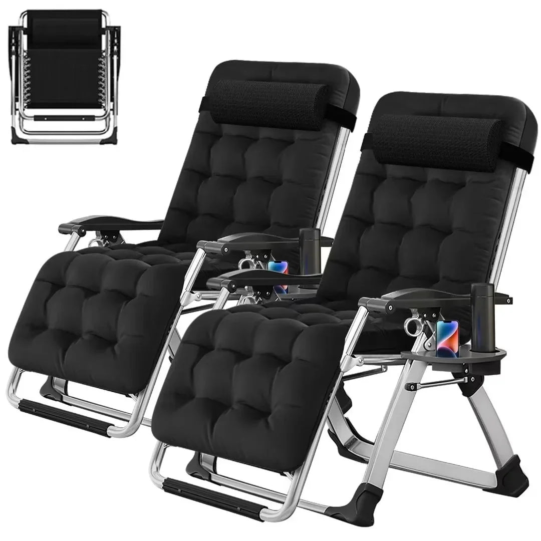 2026 NewNAIZEA 2 Pack Zero Gravity Chair, Foldable Portable Lawn Recliner with Cushion, Headrest, Cup Holder, Black