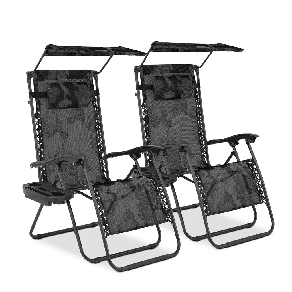 2026 NewMoNiBloom Zero Gravity Chairs Set of 2, Folding Outdoor Patio Beach Recliner with Canopy Shade & Headrest, Black