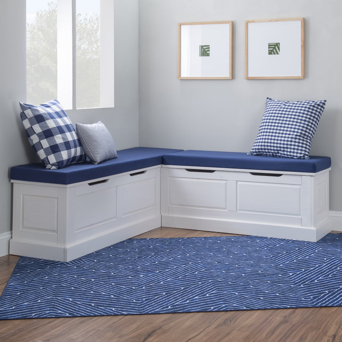 2026 NewLinon Romero Backless Corner Nook with Storage, 5-Piece Cushion Set, Natural/White/Beige