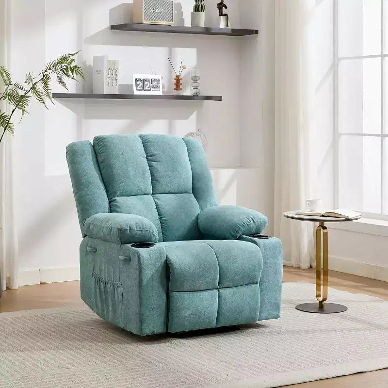 2026 Sillón reclinable manual con masaje por vibración y calefacción lumbar, bolsillo lateral y portavasos