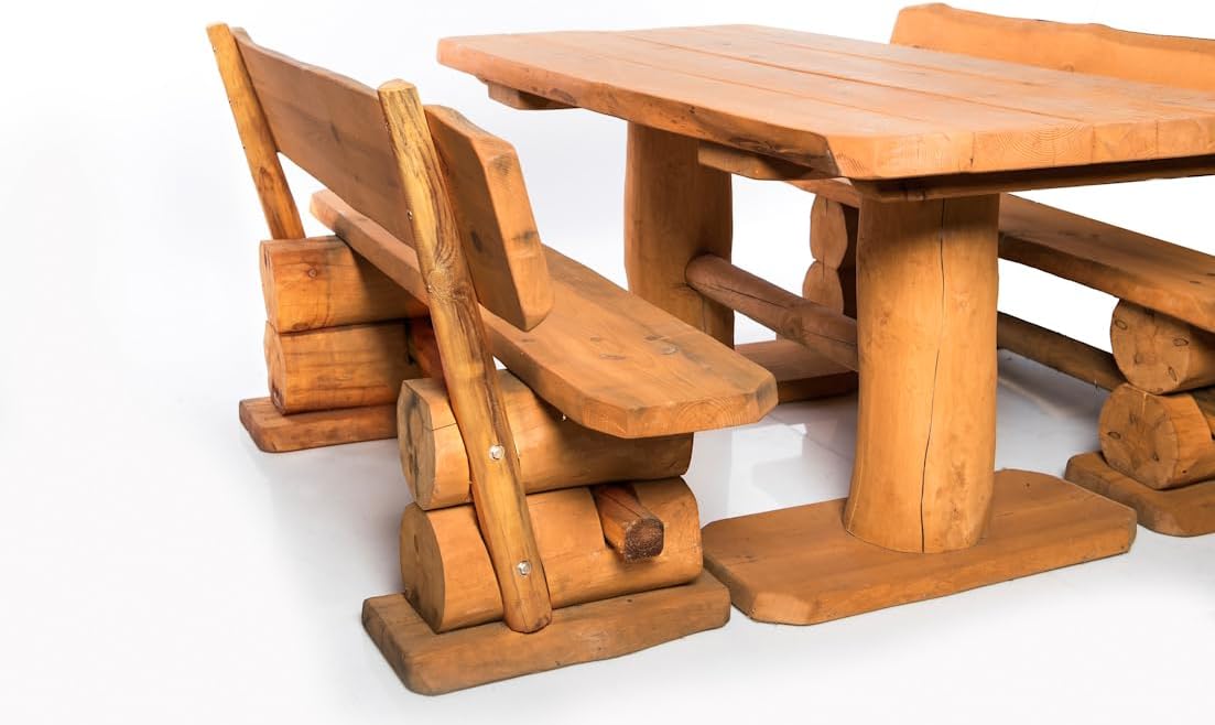 2026 Conjunto de asientos rústicos macizos - muebles de jardín - fabricados en pino local - tratados con conservante para madera (200 cm)