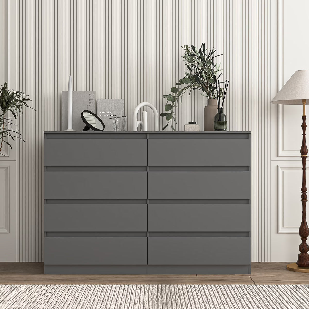 2026 NewResenkos Modern Mid Century 6 Drawer Wide Dressers Chests for Bedroom, Chest of Drawer Organizer Grey