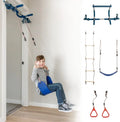 2026 NewGym1 - Deluxe Indoor Doorway Gym for Kids Playground Set - All in One Gym Set - Four Ways of Fun: Blue Indoor Swing, Plastic Rings, Climbing Ladder, and Pull Up Bar