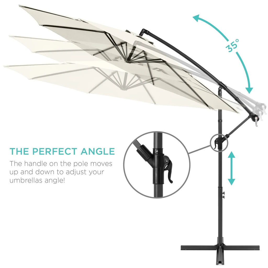 2026 NewBest Choice Products 10ft Offset Hanging Outdoor Market Patio Umbrella w/ Easy Tilt Adjustment - Tan