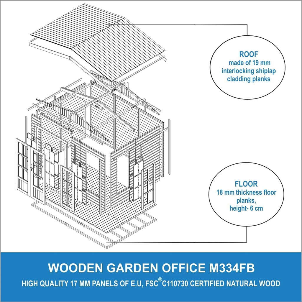 2026 TIMBELA Caseta de jardín de Madera de 6 m2 - Cobertizo Jardin Exterior con Suelo, Ventana, Puerta Doble - Cabaña de jardín para Trabajar en casa - con Tejas bituminosas Verde M334FB H334FBGREEN