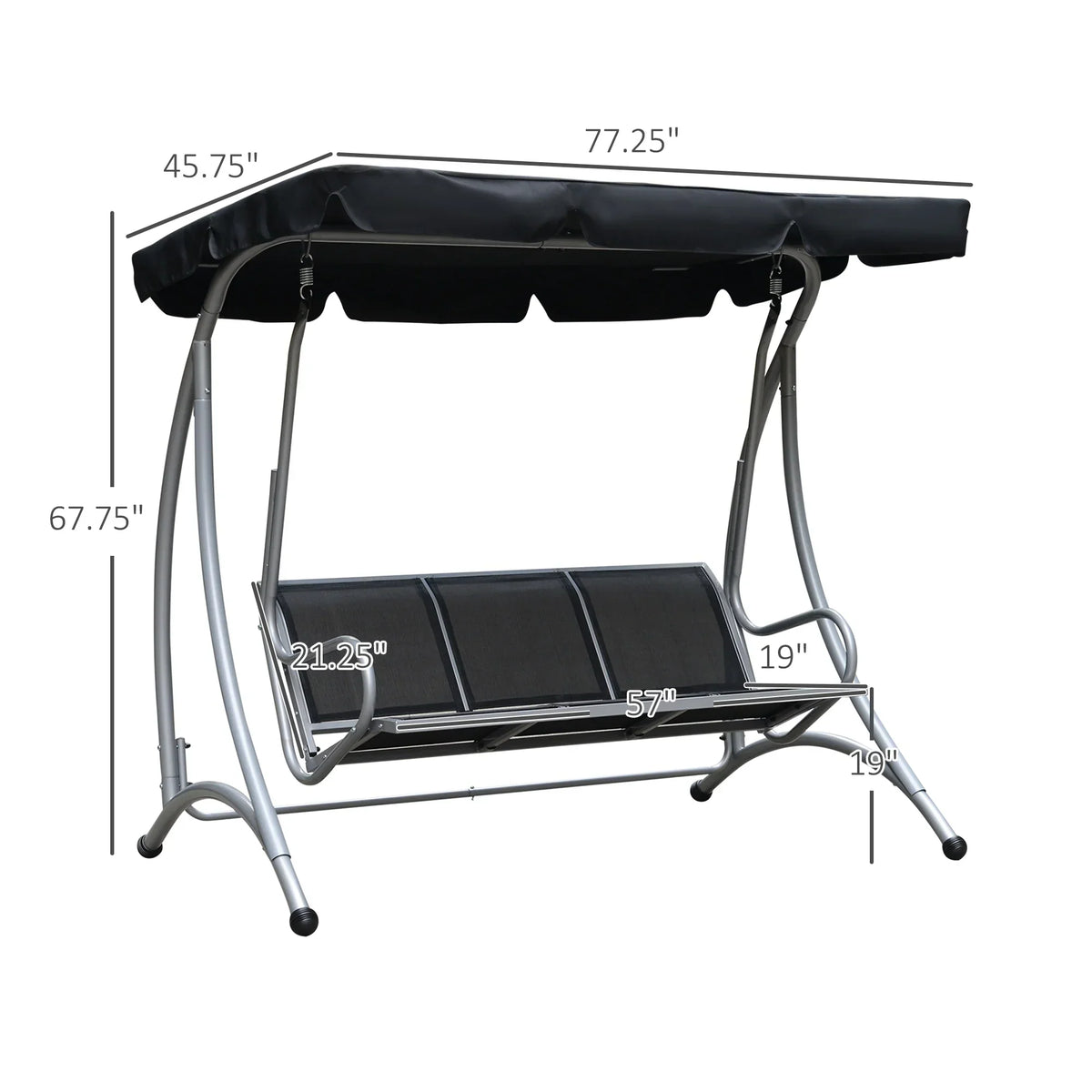 2026 NewOutsunny 3 Person Patio Swing Seats, Porch Swing with Stand & Adjustable Canopy, Heavy Duty Outdoor Swing Chair Bench for Adults, Black