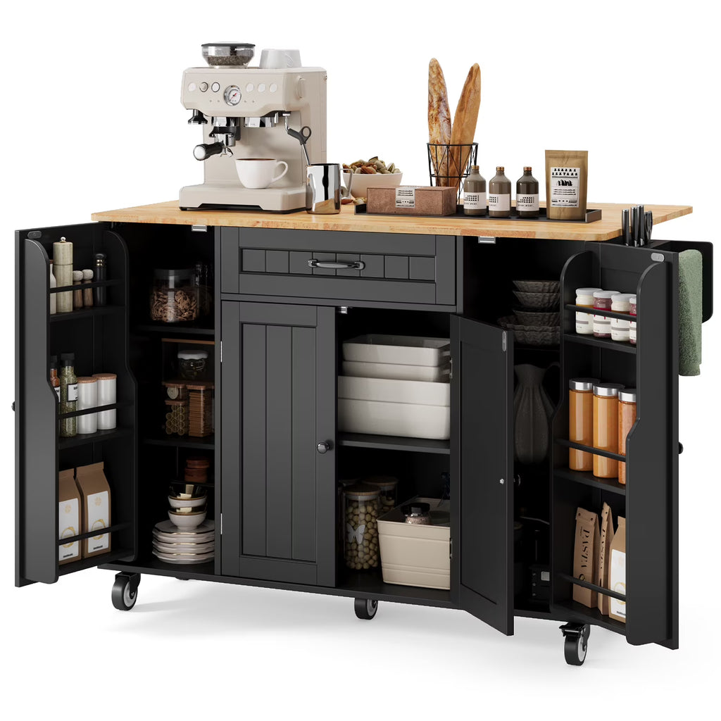 2026 NewNoelse Kitchen Island with Storage, Island Table for Kitchen with Drop Leaf, Spice Rack, Towel Bar for Small Kitchens, White