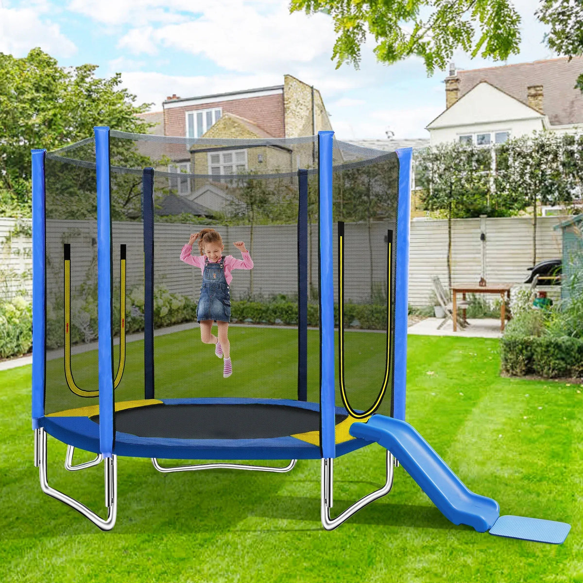 2026 New7FT Trampoline for Kids,Outdoor Recreational Trampoline with Safety Enclosure Net,Blue