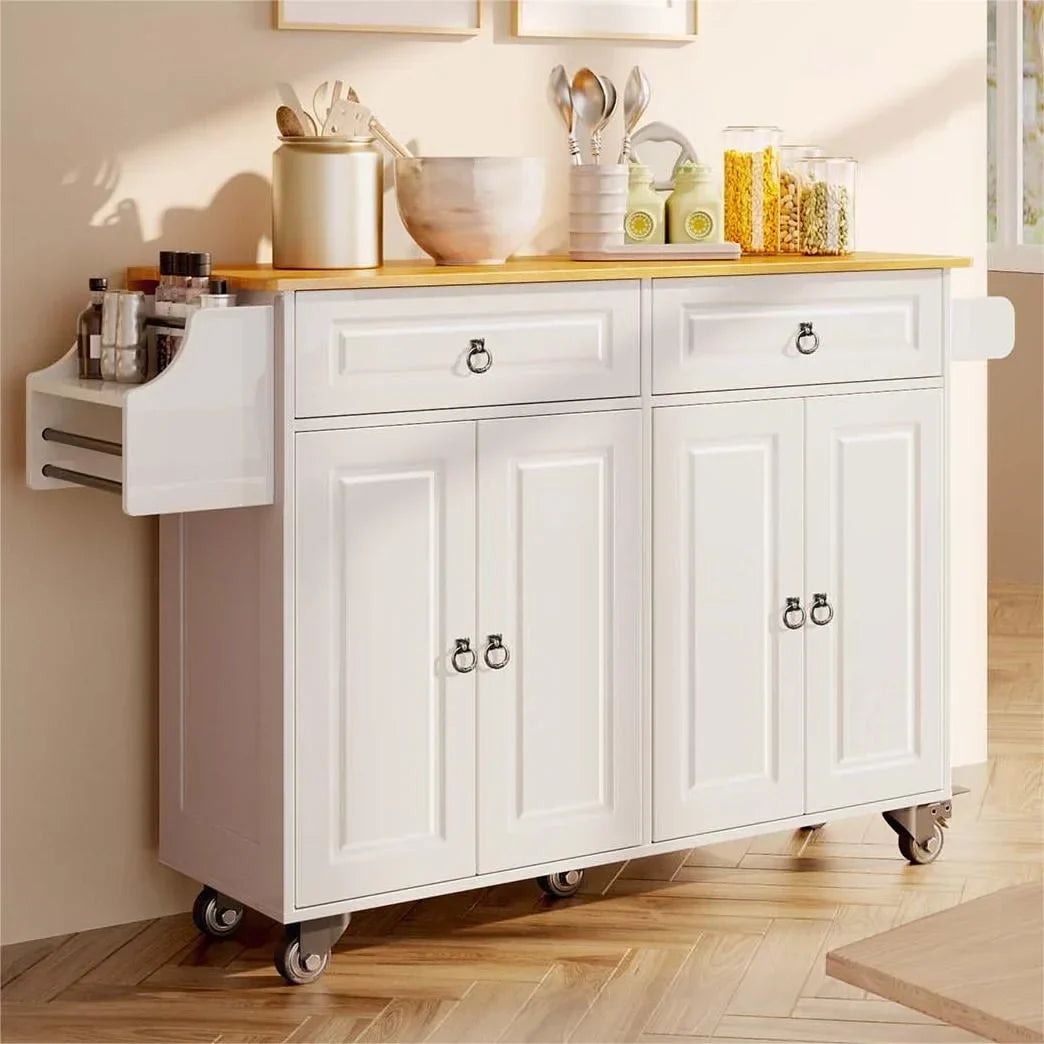 2026 NewLofka 52-Inch Kitchen Island with Storage on Wheels with Wood Drop Leaf, Ideal for Small Kitchens