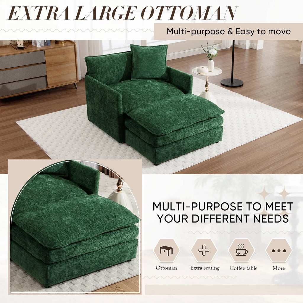 2026 NewMuumblus Oversized Lounge Chair with Ottoman, Cloud Accent Armchair for Living Room, Beige Chenille