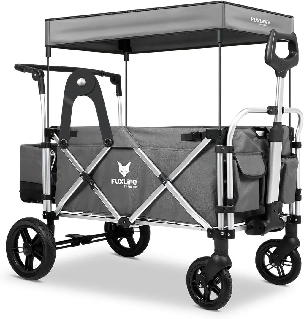 2026 Carrito plegable FUXTEC FX-CTL900 Premium gris para niños, para jardín, playa o ciudad, empujable y remolcable, carga máxima 75 kg