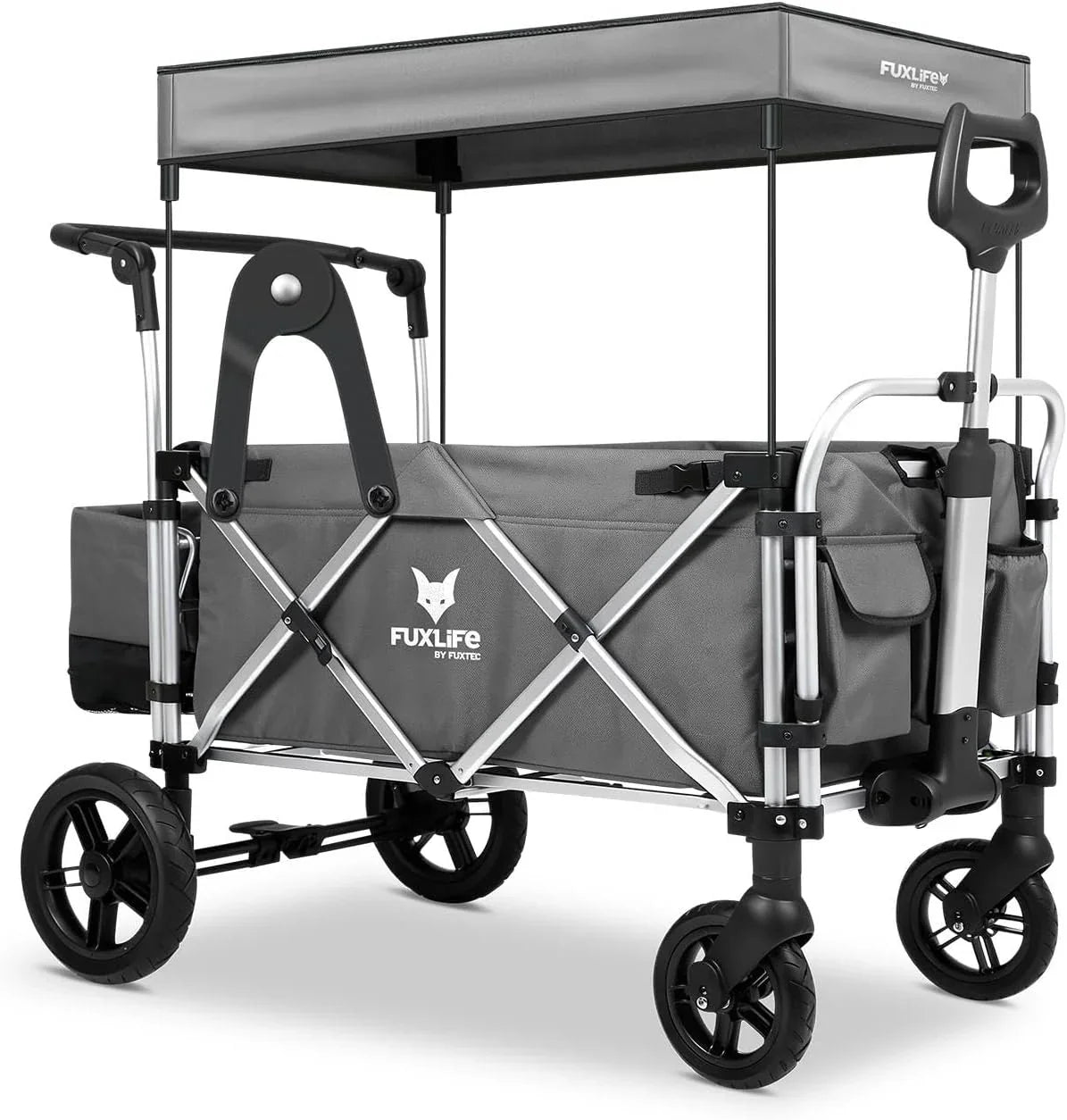 2026 Carrito plegable FUXTEC FX-CTL900 Premium gris para niños, para jardín, playa o ciudad, empujable y remolcable, carga máxima 75 kg