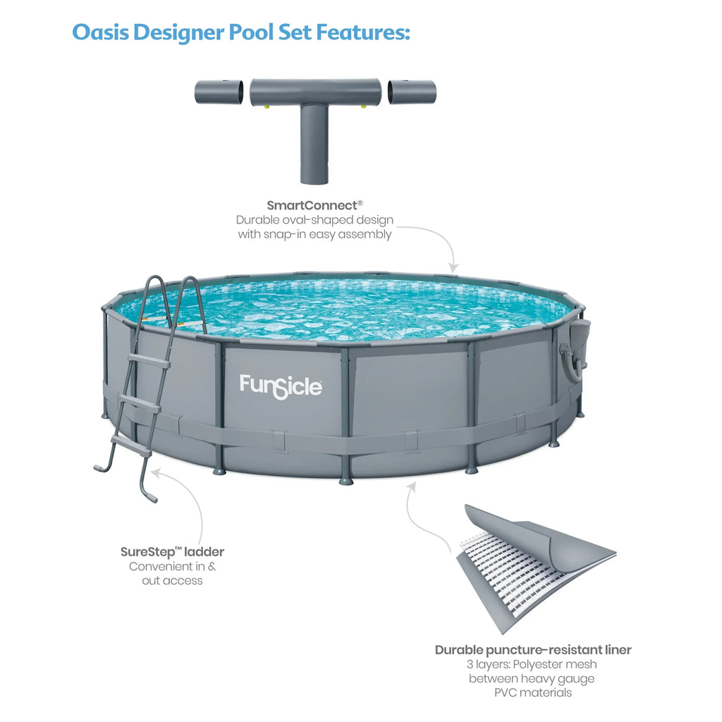 2026 NewFunsicle 15ft Oasis Round Above Ground Metal Frame Swimming Pool, Includes SkimmerPlus Pump, Age 6 & up