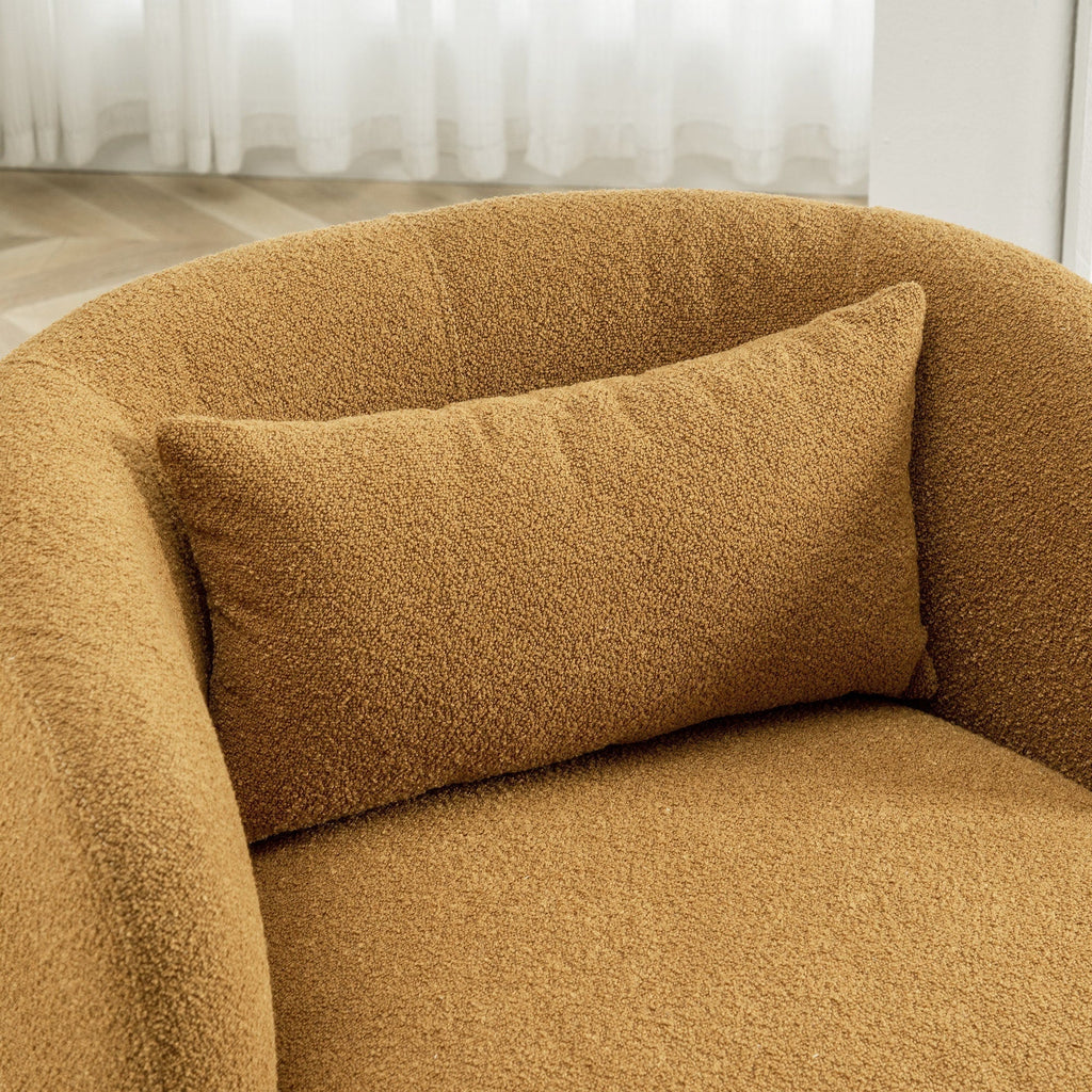 2026 New34" Wide Boucle Swivel Barrel Chair, No Assembly Round Upholstered Armchair Accent Chair Single Sofa Chair with Toss Pillow for Living Room and Bedroom, Taupe