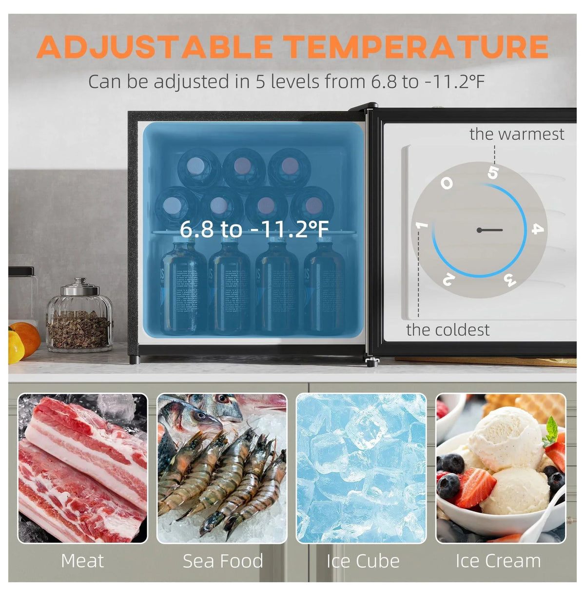 2026 NewMini Upright Freezer 1.1 Cu.Ft - Compact Silver Freezer, Removable Shelves, Low Noise, Adjustable Temperature - Ideal for Apartments, Dorms, Offices