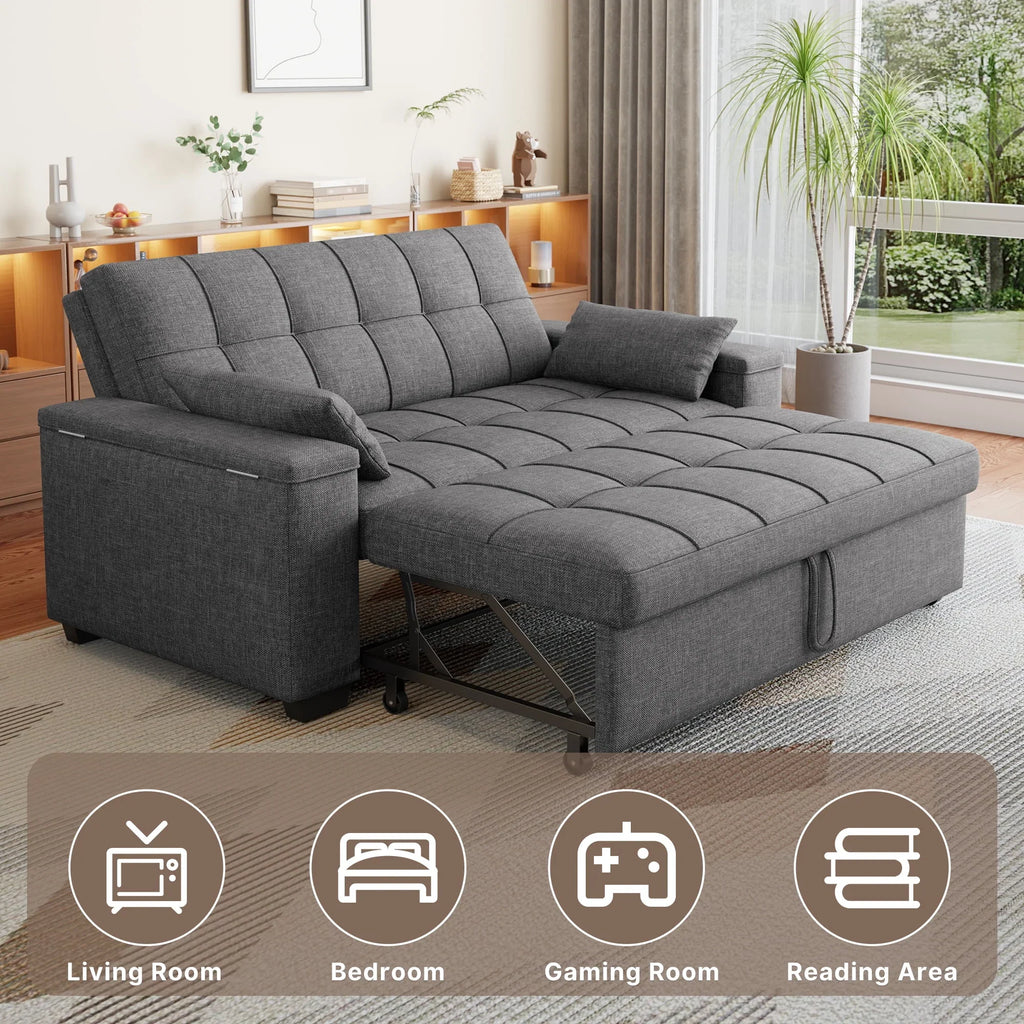 2026 NewSofa Bed, Lofka 3 in 1 Convertible Couch Bed with Storage Armrest and Adjustable Backrest for Living Room, Dark Gray