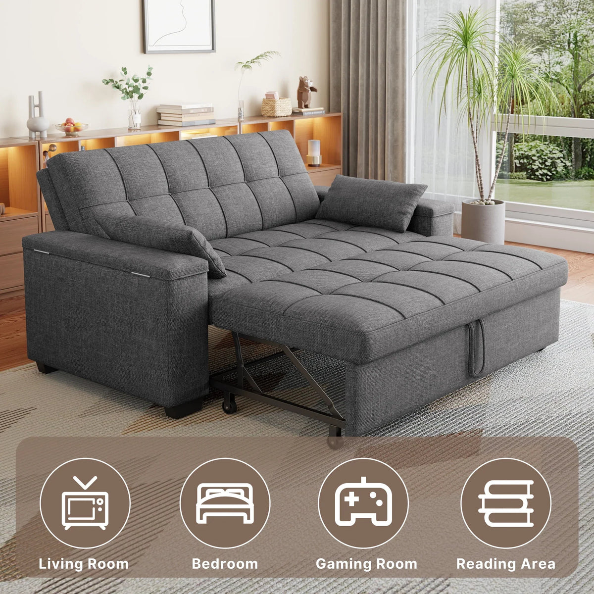 2026 NewSofa Bed, Lofka 3 in 1 Convertible Couch Bed with Storage Armrest and Adjustable Backrest for Living Room, Dark Gray