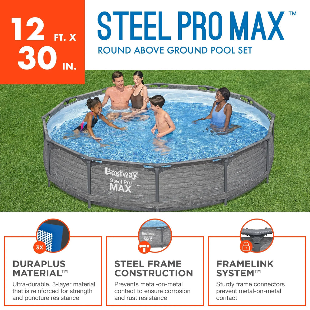 2026 NewBestway Steel Pro MAX 12' x 30" Above Ground Outdoor Swimming Pool Set