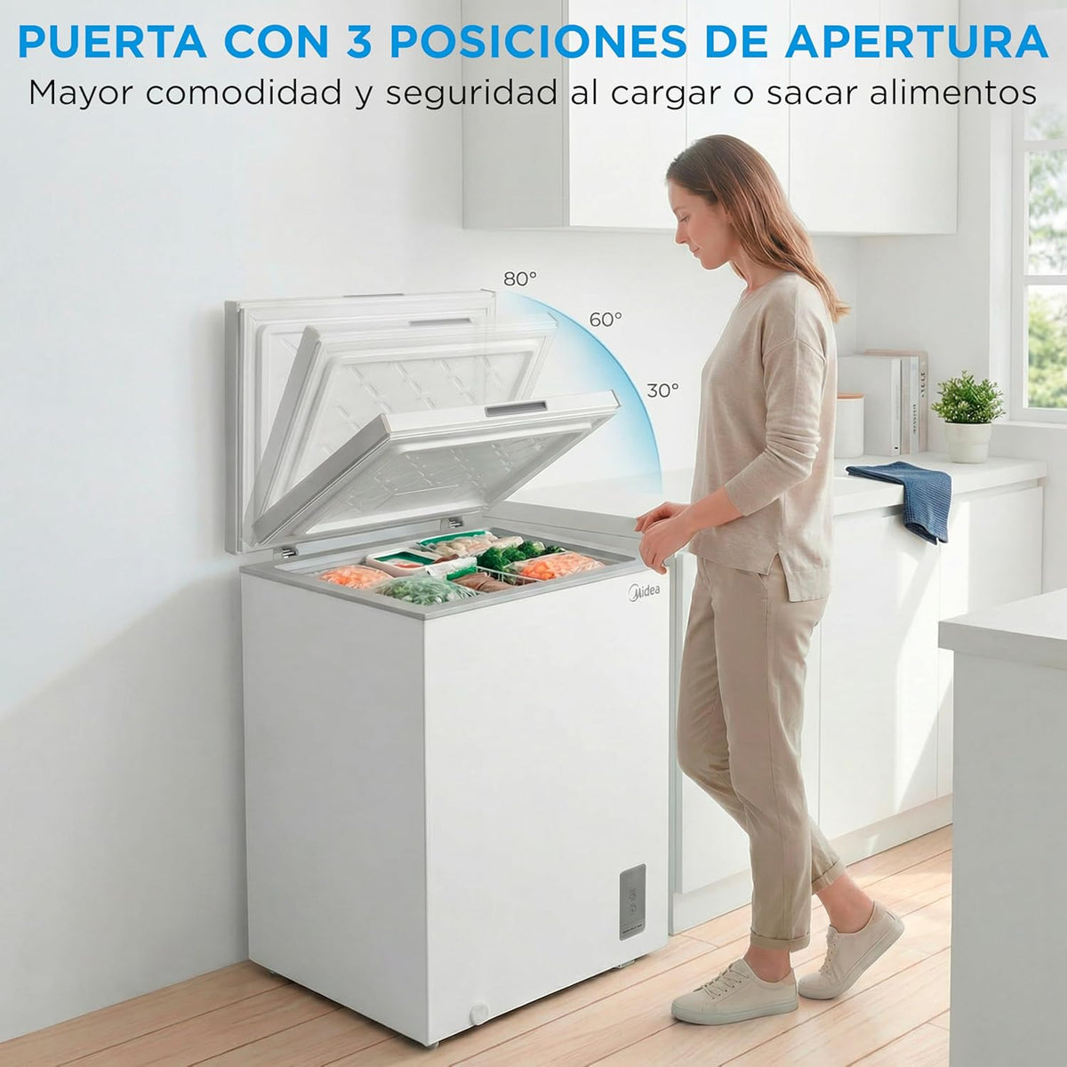 2026 MIDEA Arcon Congelador Pequeño de 143L | Congelador Horizontal Convertible a Frigorífico con Motor Inverter, Control Electrónico de Temperatura, Cestas con Asa | Arcón Silencioso 37 db Bajo Consumo