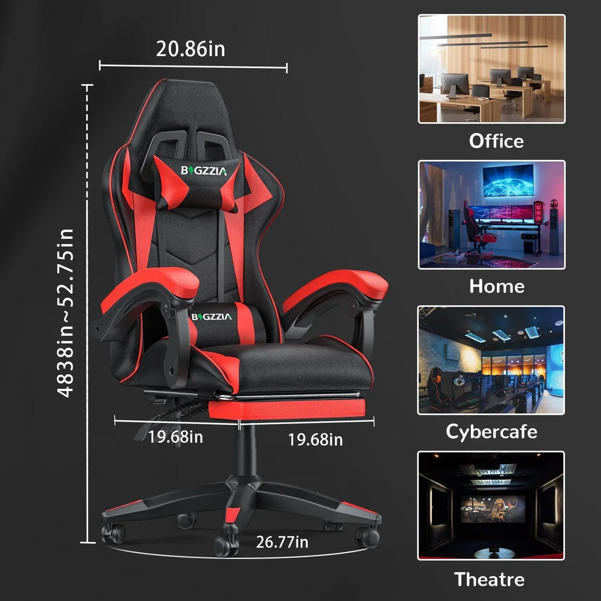 2026 NewBigzzia Gaming Chair Office Chair, Ergonomic Game Chair with Height Adjustable Headrest and Lumbar Support for Adults Teens, Black & White