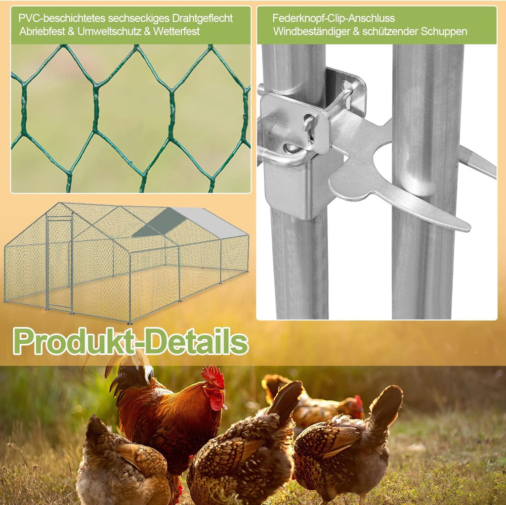 2026 Sonnewelt Corral exterior 3x6x2m Gallinero de acero galvanizado Jaula para animales pequeños Casa de pollos Techo Gallinero avícola con techo parasol y puerta para jaula de mascotas Jaula de pollos Jaula de pájaros Animales pequeños Plantas