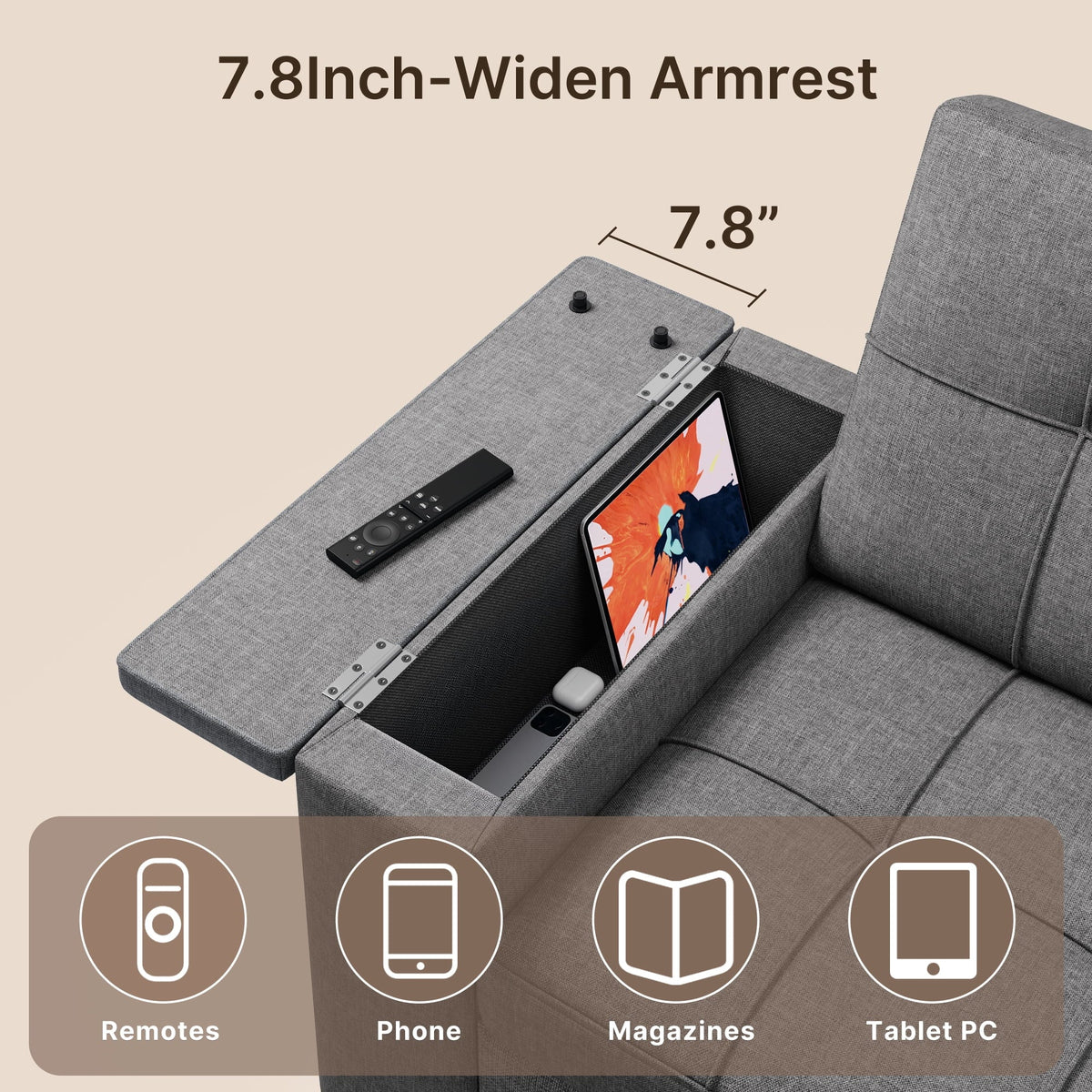 2026 NewSofa Bed, Lofka 3 in 1 Convertible Couch Bed with Storage Armrest and Adjustable Backrest for Living Room, Dark Gray