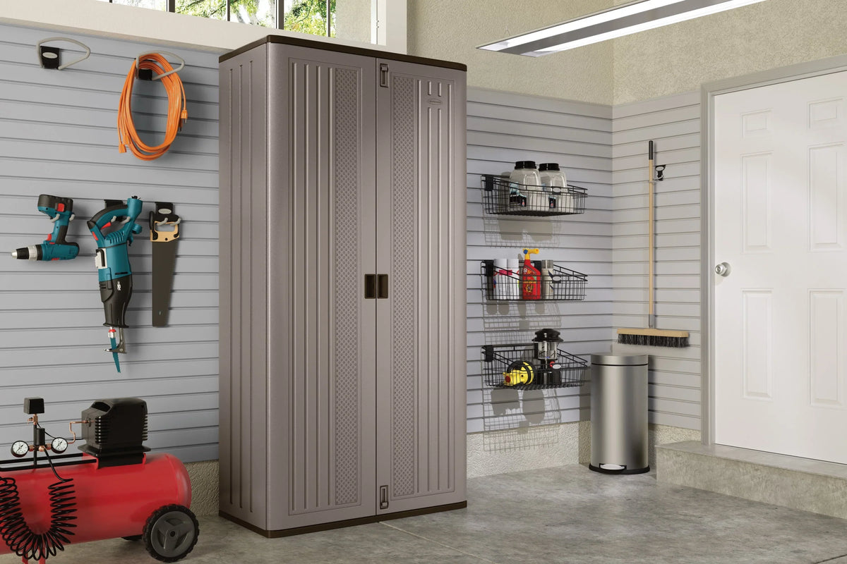 2026 NewSuncast Mega Tall Resin Outdoor Storage Cabinet with 3 Shelves, Platinum Metallic