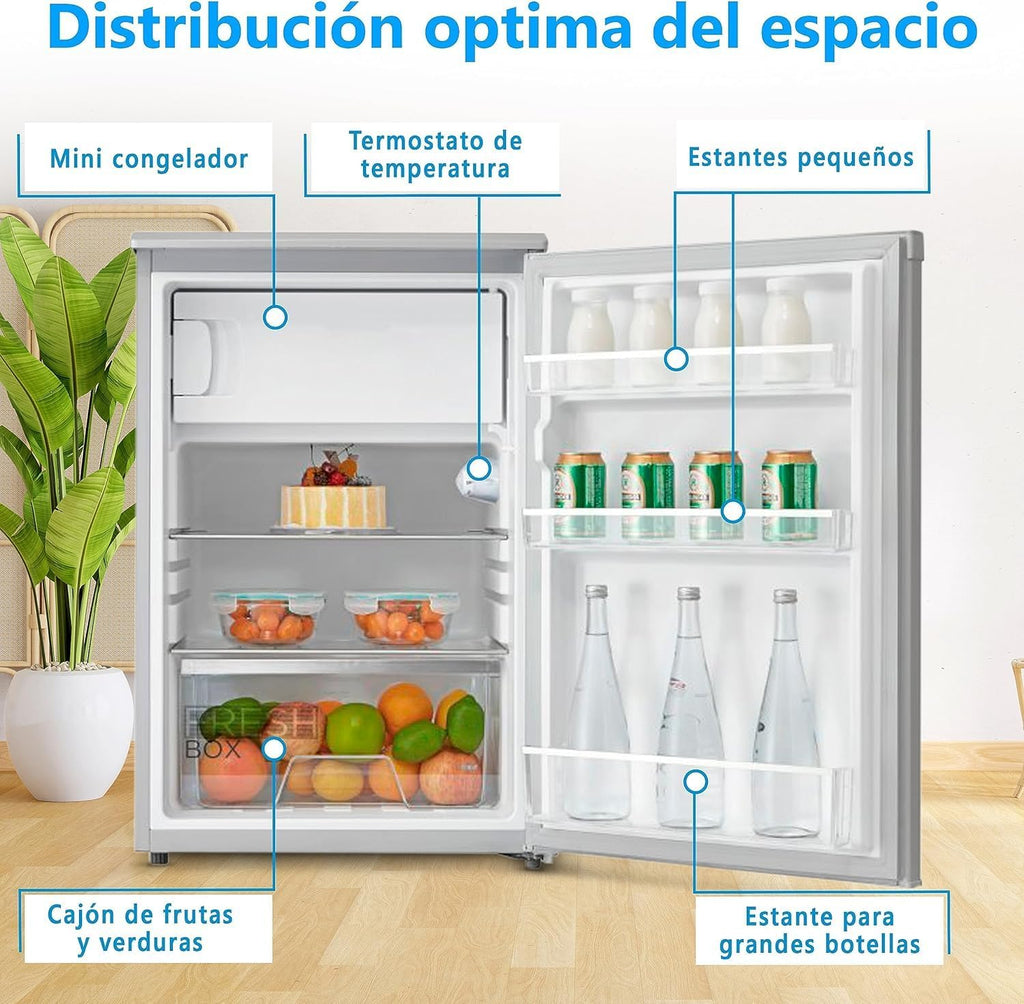 2026 Midea Nevera pequeña 113L con Congelador - Mini frigorífico pequeño para la Habitación/Caravana/Camping - Mini Bar Bajo Consumo - Frigorifico Bajo Encimera Silencioso 39dB + Congelador -16º/-24º
