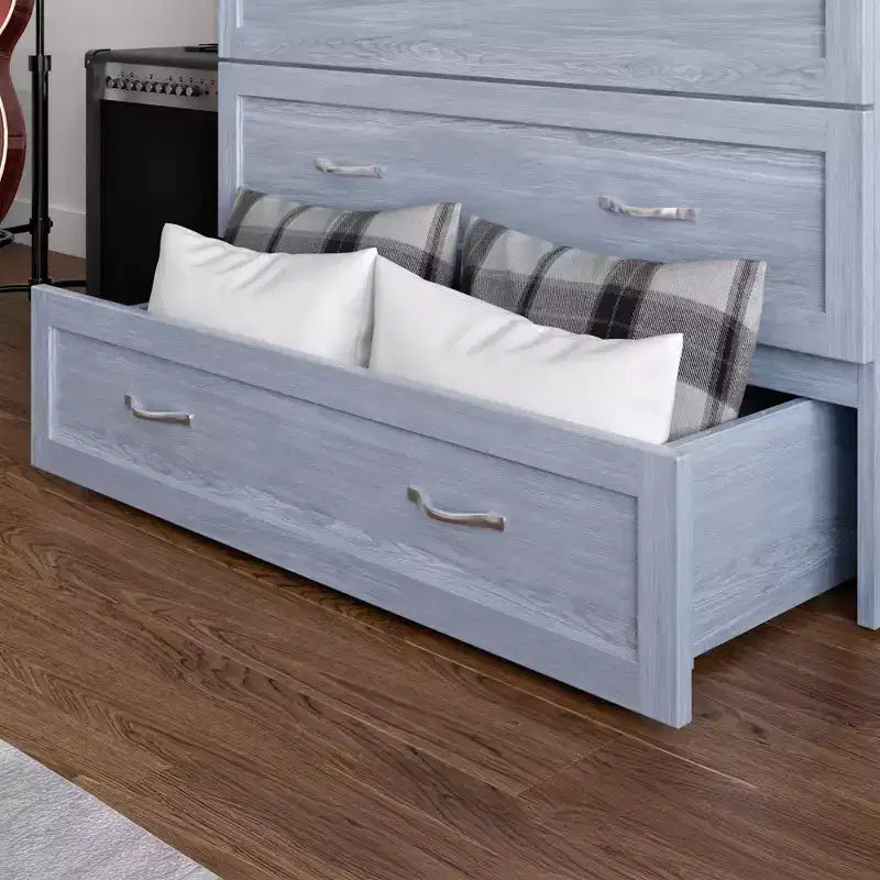 2026 Cama abatible tipo arcón con colchón Twin XL, azul/blanco, 1 plaza