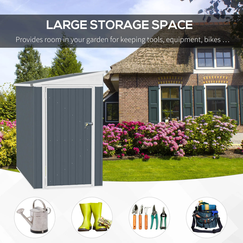 2026 NewOutsunny 4' x 7.6' Storage Shed, Galvanized, Locking, Gray
