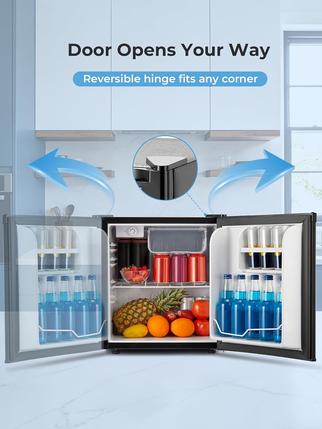 2026 Mininevera FOHERE de 46 litros, pequeña, con sistema de refrigeración de 7 etapas, de bajo consumo, súper silenciosa, puerta reversible y patas ajustables, ideal para hoteles, oficinas y apartamentos pequeños, color negro.