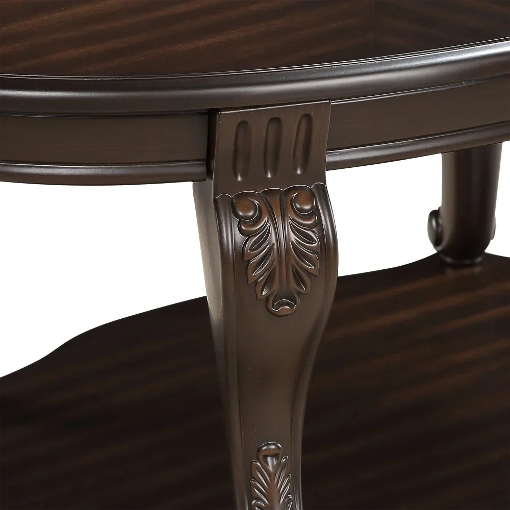 2026 New42" Oval Coffee Table with Storage Shelf, 2-Tier Solid Wood Cocktail Tea Table, Traditional Retro Center Table for Living Room, Bearing 400LBS, Cherry