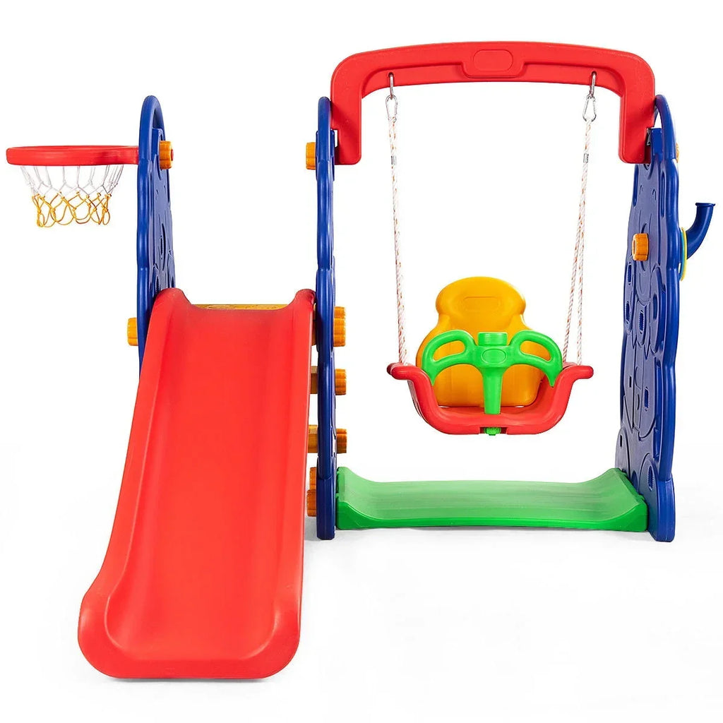 2026 NewCostway 3 in 1 Junior Children Climber Slide Swing Seat Basketball Hoop Playset Backyard