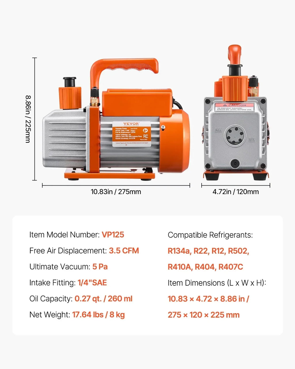 2026 NewVEVOR 3.5 CFM AC Vacuum Pump and Gauge Set,Single Stage Rotary Vane HVAC Air Vacuum Pump,A/C Refrigerant Manifold Gauge Kit, with Hoses,for R134a,R12,R22,R502a,R410A,R404,R407C Refrigerants