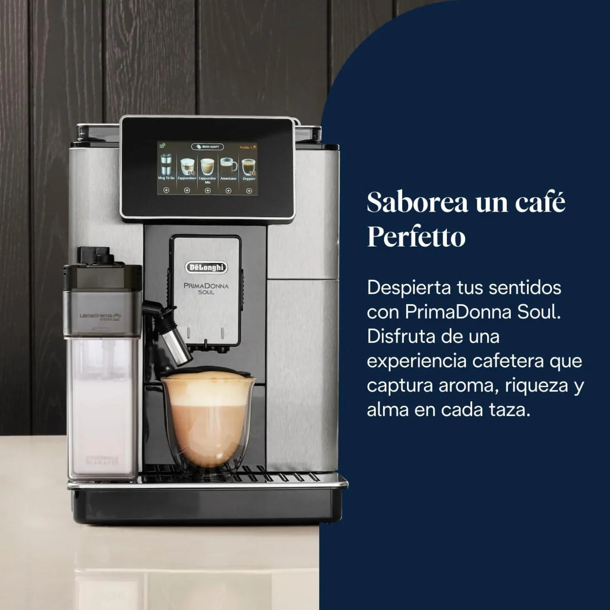 2026 Cafetera superautomática De'Longhi Perfetto Primadonna Soul ECAM612.55.SB para café y capuchino con sistema de leche LatteCreme, tecnología de grano a taza, 18 bebidas, control por aplicación.