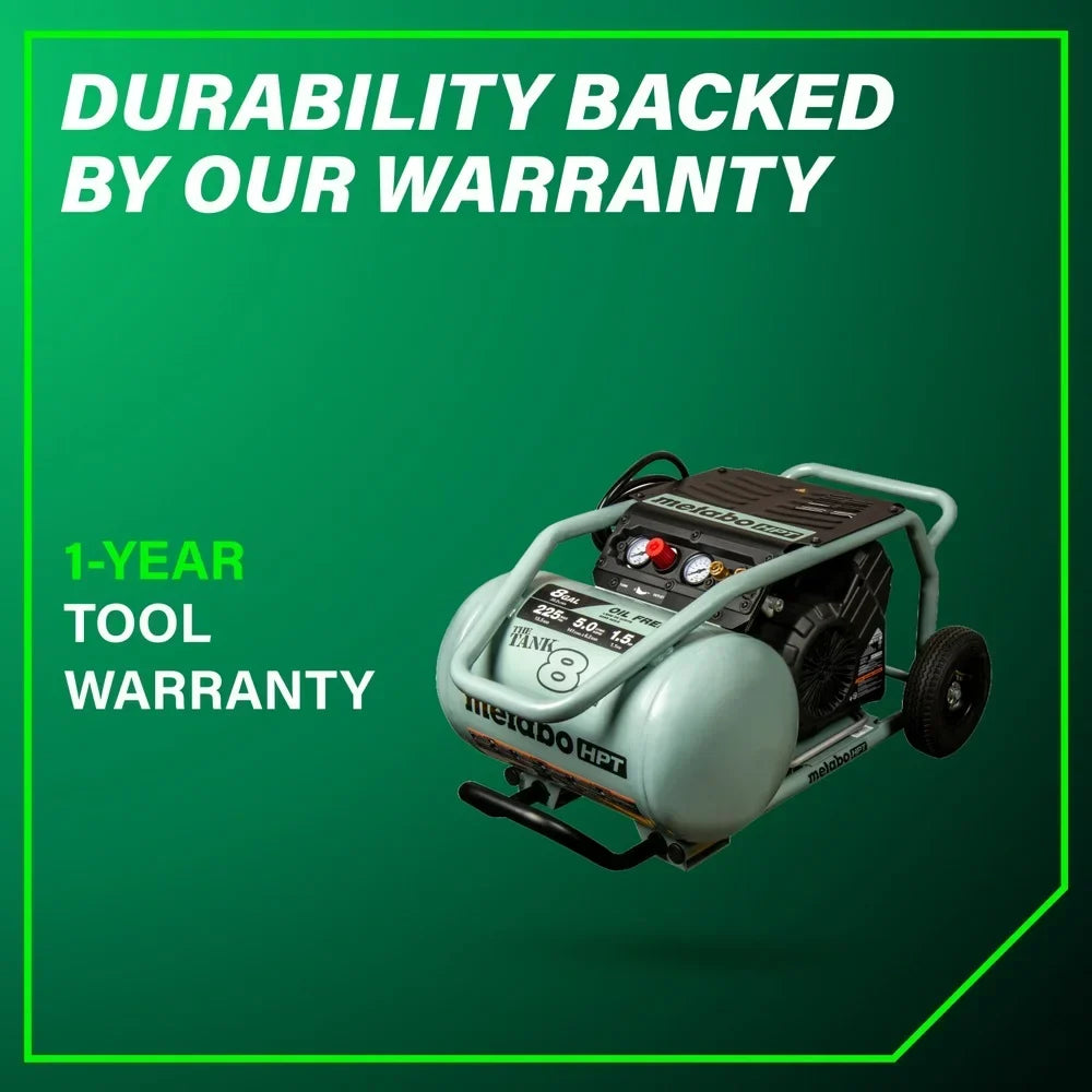 2026 NewMetabo HPT Air Compressor, THE TANK, 8-Gallon Trolley Air Compressor, 225 PSI, Versatile for Use with Framing, Siding, Finish, or Roofing Nailers, Easy Mobility with Rubber Tires, EC1315S