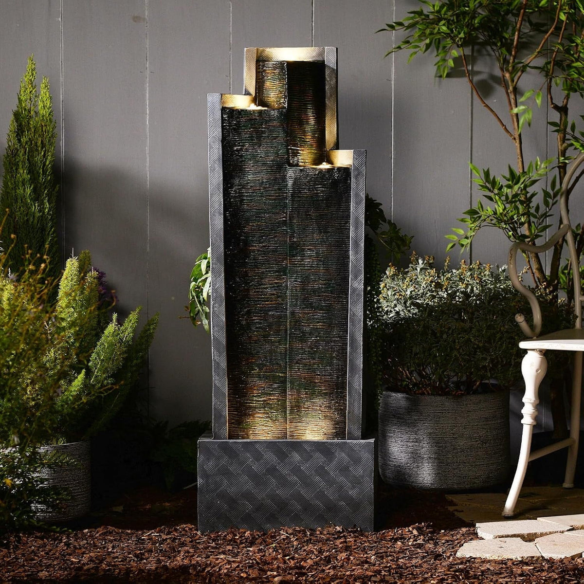2026 NewOutdoor Modern Waterfall Fountain Water Fall Fountains with LED Lights for Garden, Patio, Backyard, Deck, Porch and Home Decor