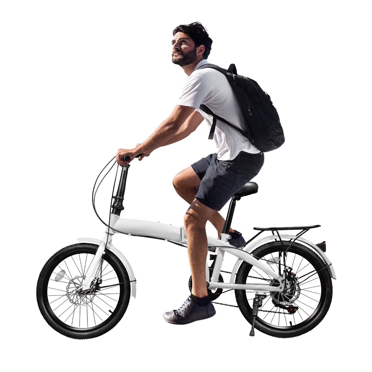 2026 NewLOYALHEARTDY 20" Folding Bike 7-Speed Unisex Mountain Bicycle Adjustable Height MTB City Bike for Adult Teenager High Carbon Steel Foldable Bicycle for Riding Traveling w/Dual Disc Brakes & Fender
