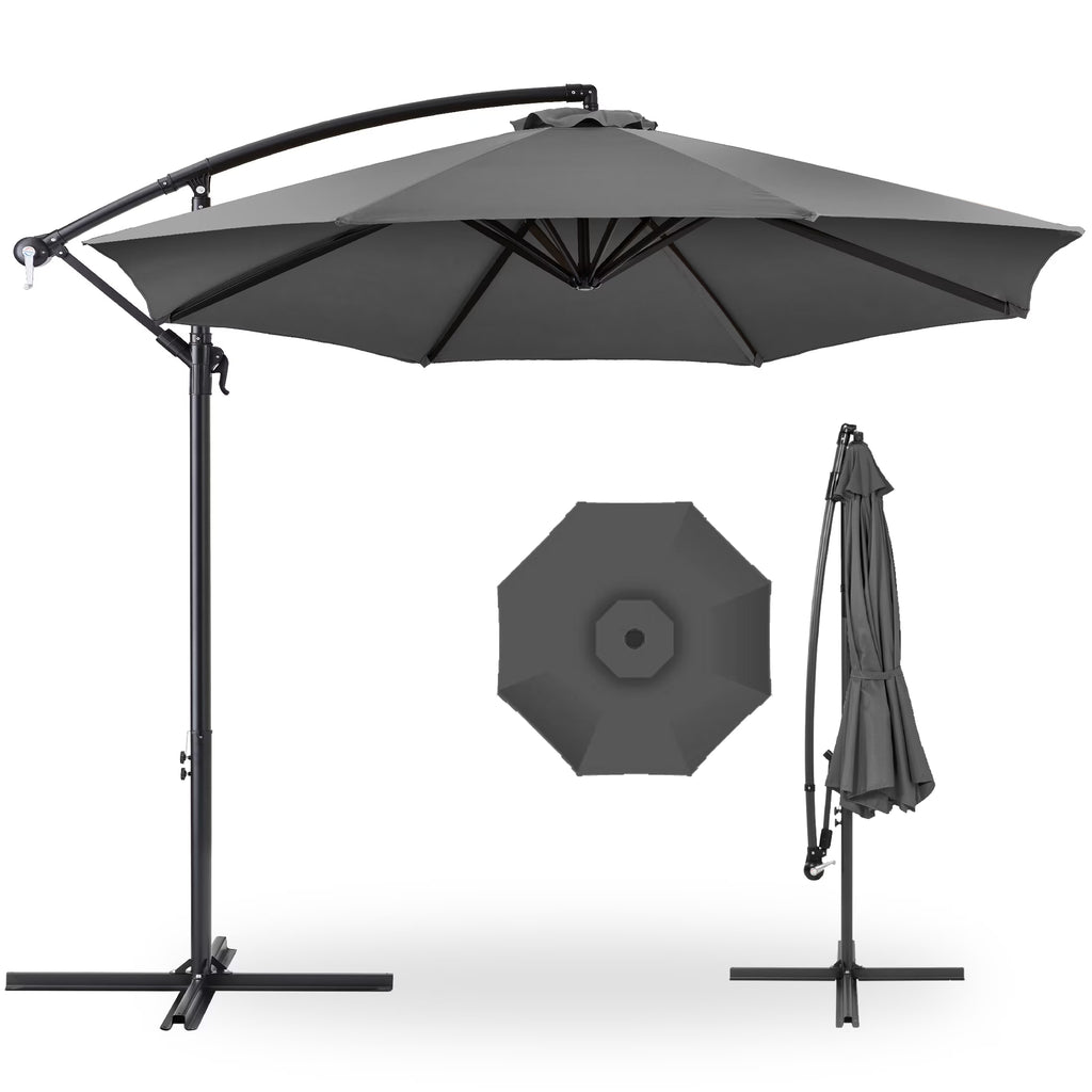 2026 NewBest Choice Products 10ft Offset Hanging Outdoor Market Patio Umbrella w/ Easy Tilt Adjustment - Tan