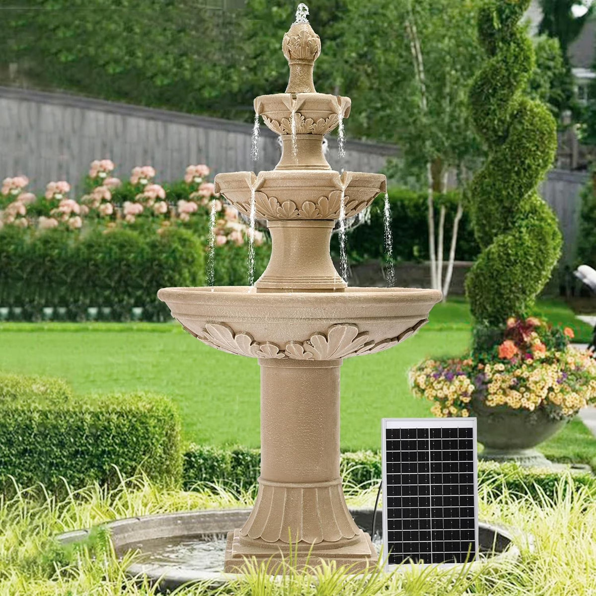 2026 NewMagic Union Italian Solar Water Fountains Outdoor Garden Decor - 48.4''H Fountain and Waterfall, Large Cascading Indoor Floor-Standing Resin Bubbler Fountain Features W/Pump for Patio, Backyard