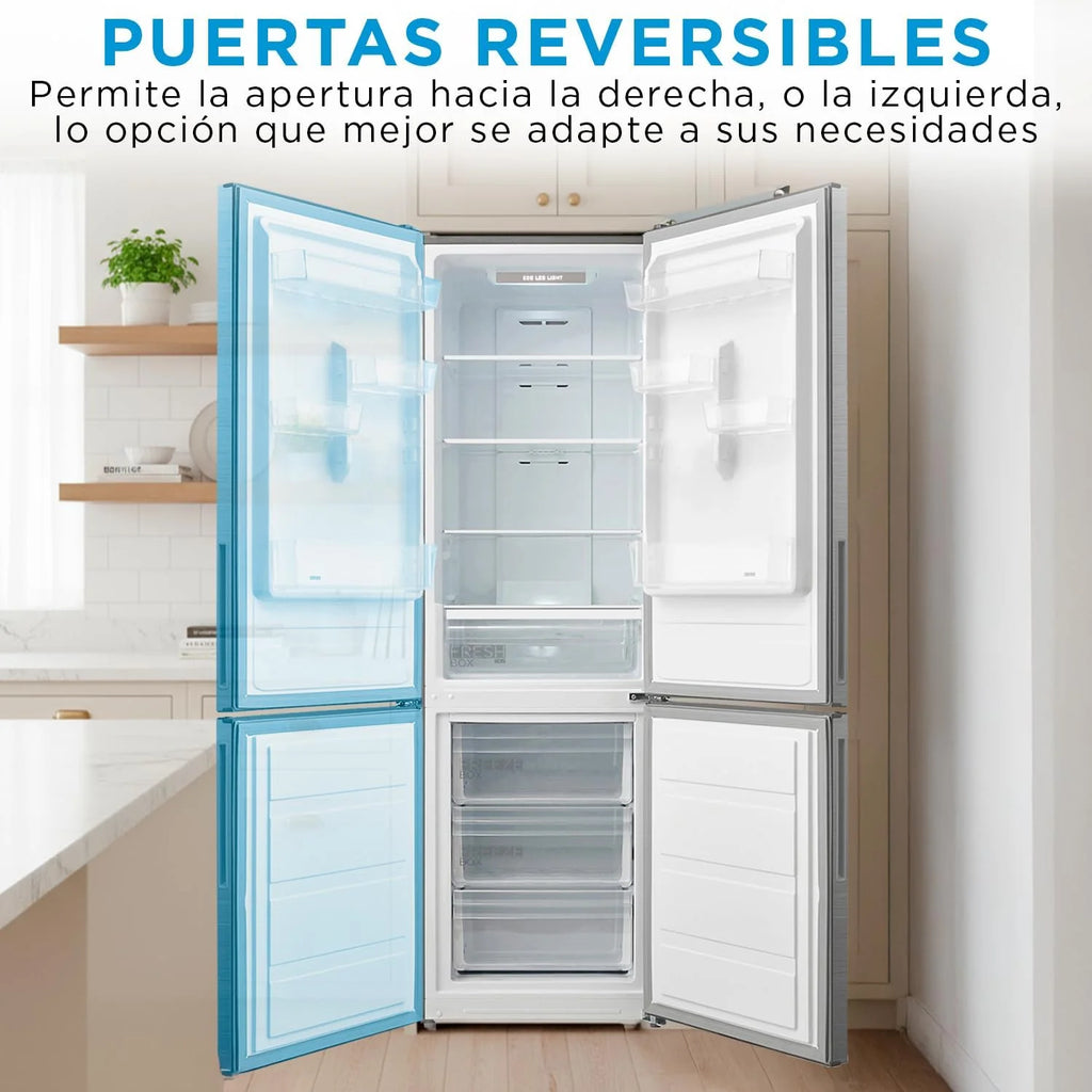 2026 Midea Frigorífico Combi No Frost | 60 cm ancho x 188 alto cm | Inox | Nevera libre instalación 224 L 86 L Congelador - Refrigerador de bajo consumo con congelador vertical