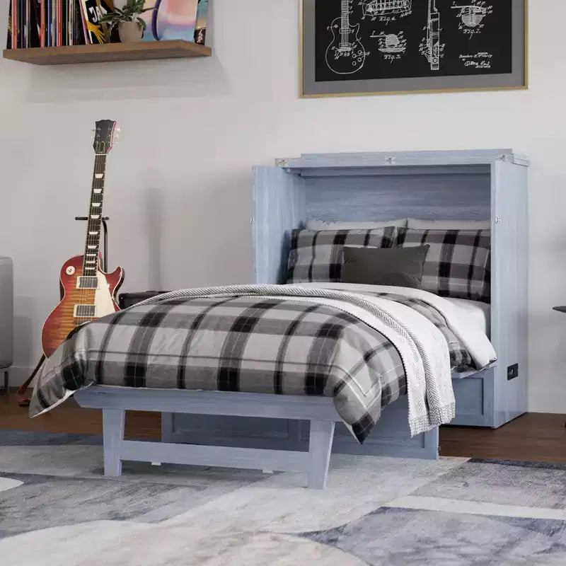 2026 Cama abatible tipo arcón con colchón Twin XL, azul/blanco, 1 plaza
