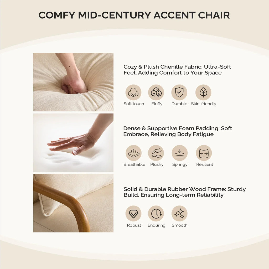 2026 NewKtaxon Accent Chair Corduroy Upholstered Armchair, Reading Club Chair with Pillow and Solid Wood Frame for Living Room Bedroom Furniture Off White