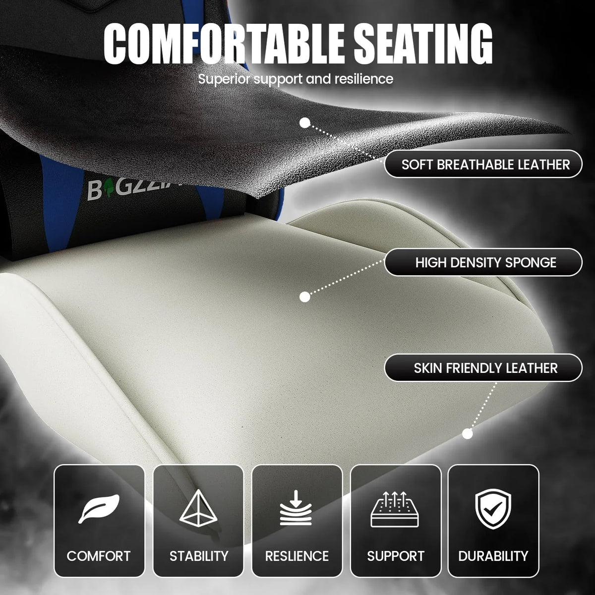 2026 NewBigzzia Gaming Chair Office Chair, Ergonomic Game Chair with Height Adjustable Headrest and Lumbar Support for Adults Teens, Black & White