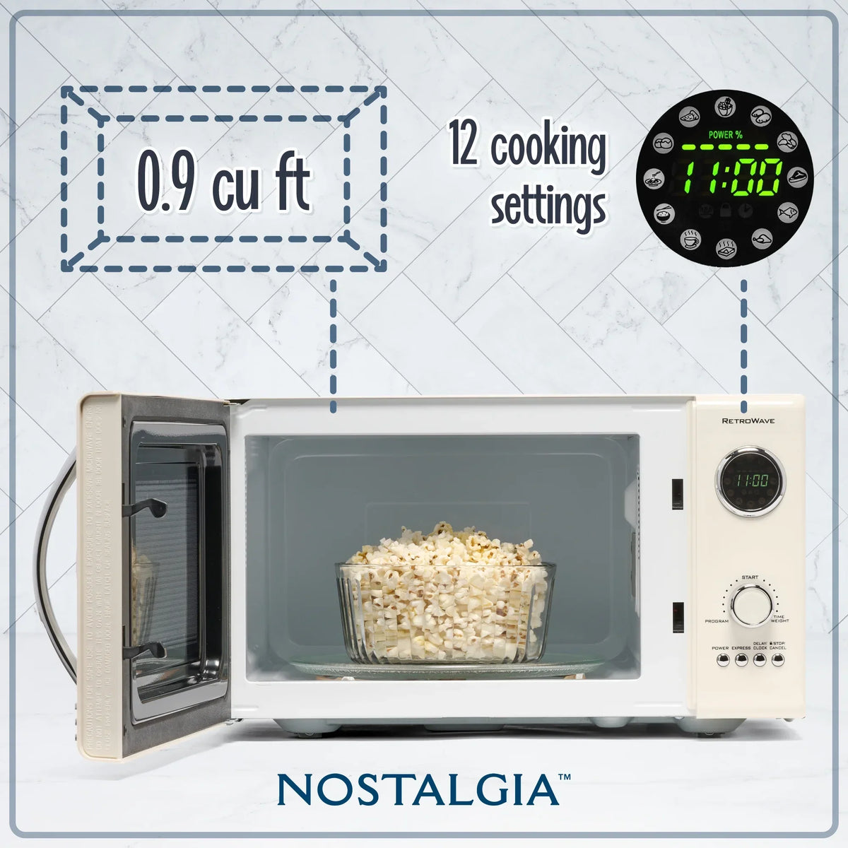 2026 NewNostalgia Retro Microwave for Countertop 0.9 cu ft Vintage Microwave, Ivory
